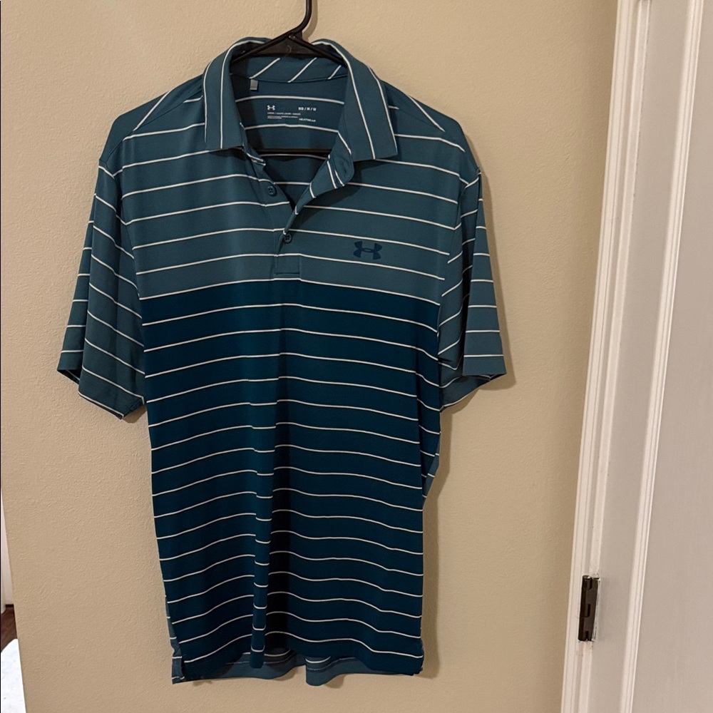 Under Armour Men's Teal Polo Shirt with White Stripes